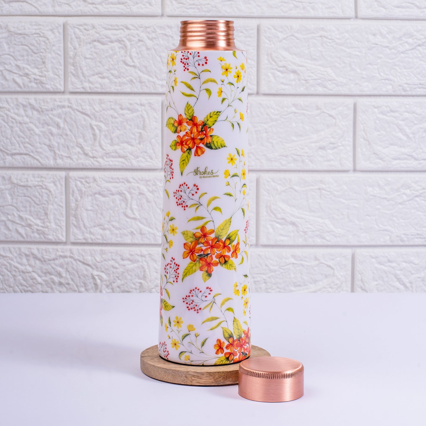 Yellow and Orange Floral Copper Bottle and Tumbler Set