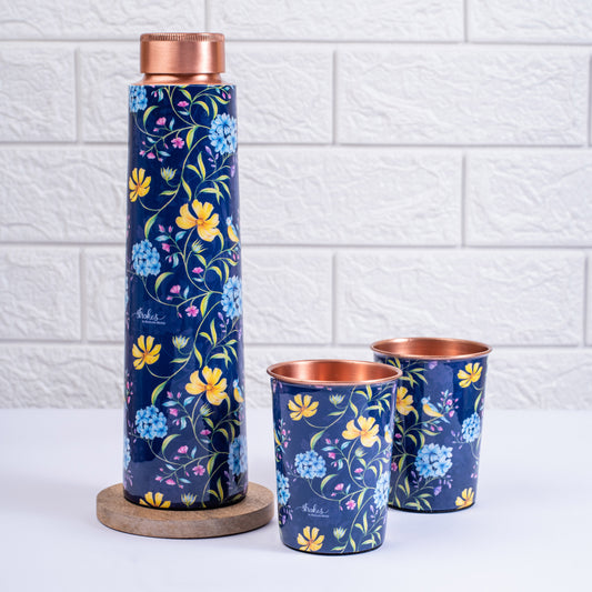 Vintage Blooms Copper Bottle and Tumbler Set