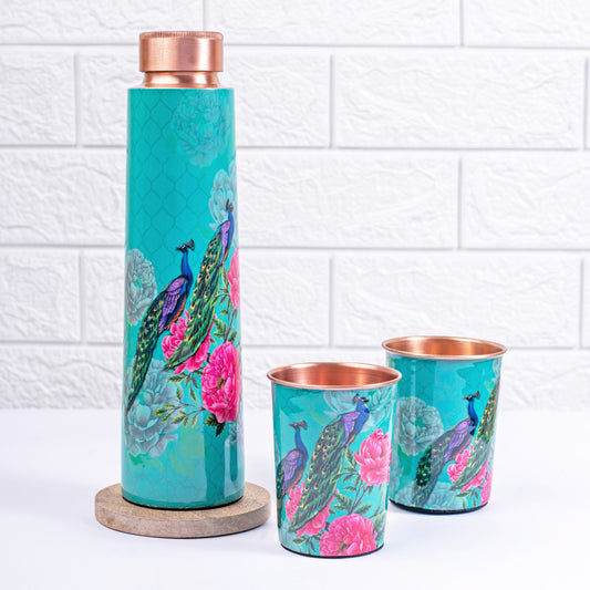 The Royal Peacock Copper Bottle and Tumbler Set