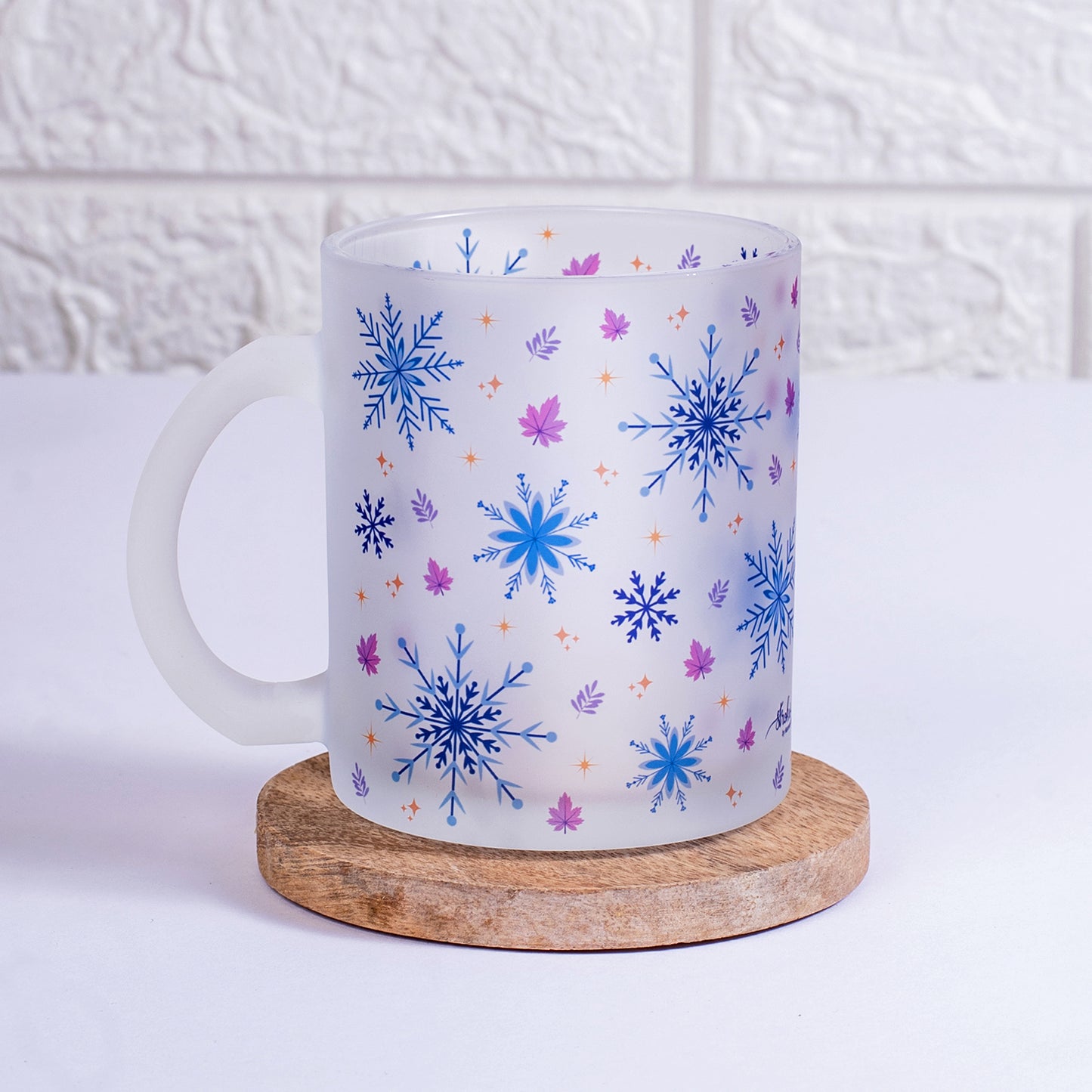 Whistling Snowflakes Frosted Glass Mug