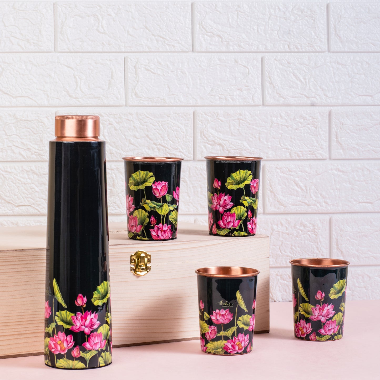 Lotus Field Copper Bottle and Tumblers - Gift Set