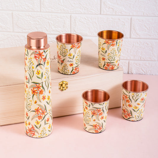 Summer Blossoms Copper Bottle and Tumblers - Gift Set