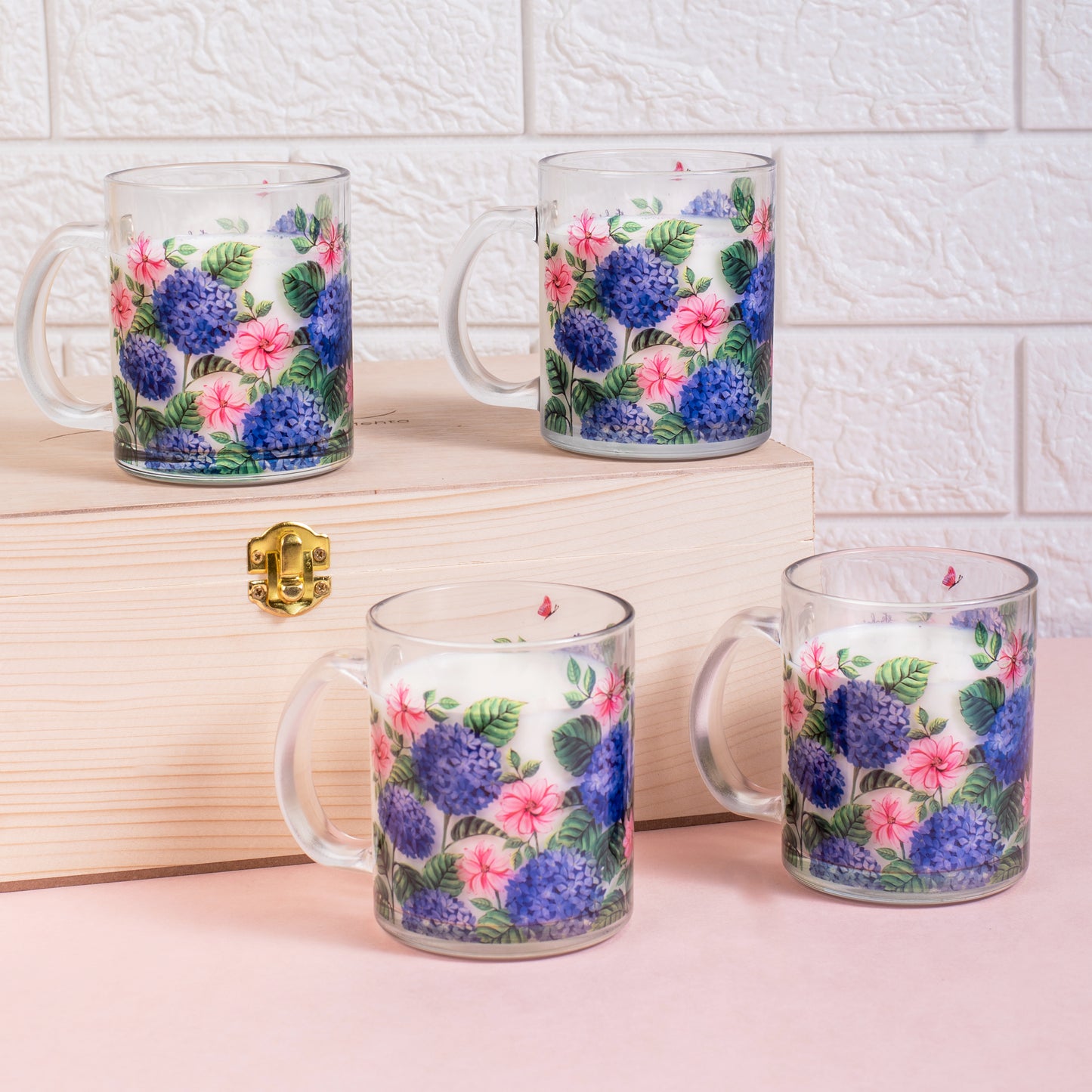 Hydrangea Glass Mug - Gift Set