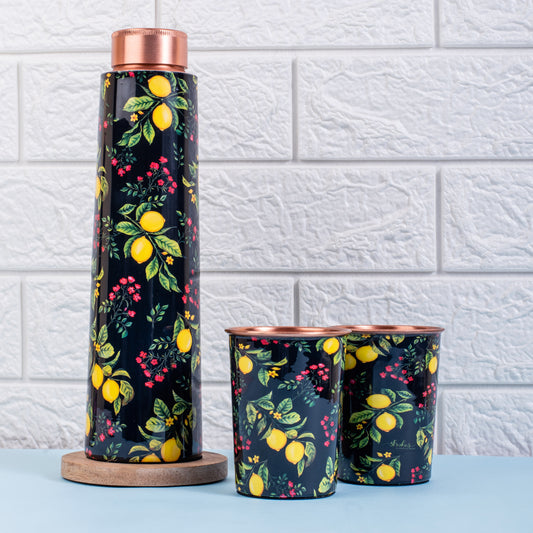 Zesty Lemon Copper Bottle and Tumbler Set