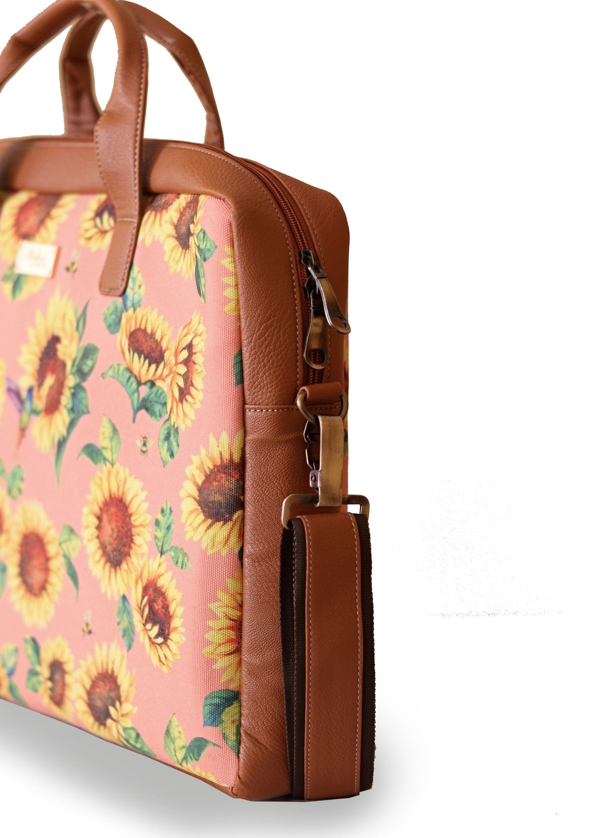 Sunflower Field Peach Women's Laptop Bag - Strokes by Namrata Mehta