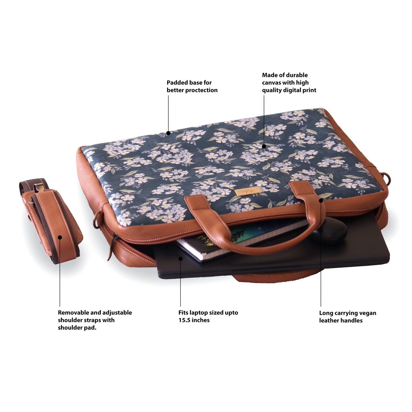 Green Floral Women's Laptop Bag - Strokes by Namrata Mehta