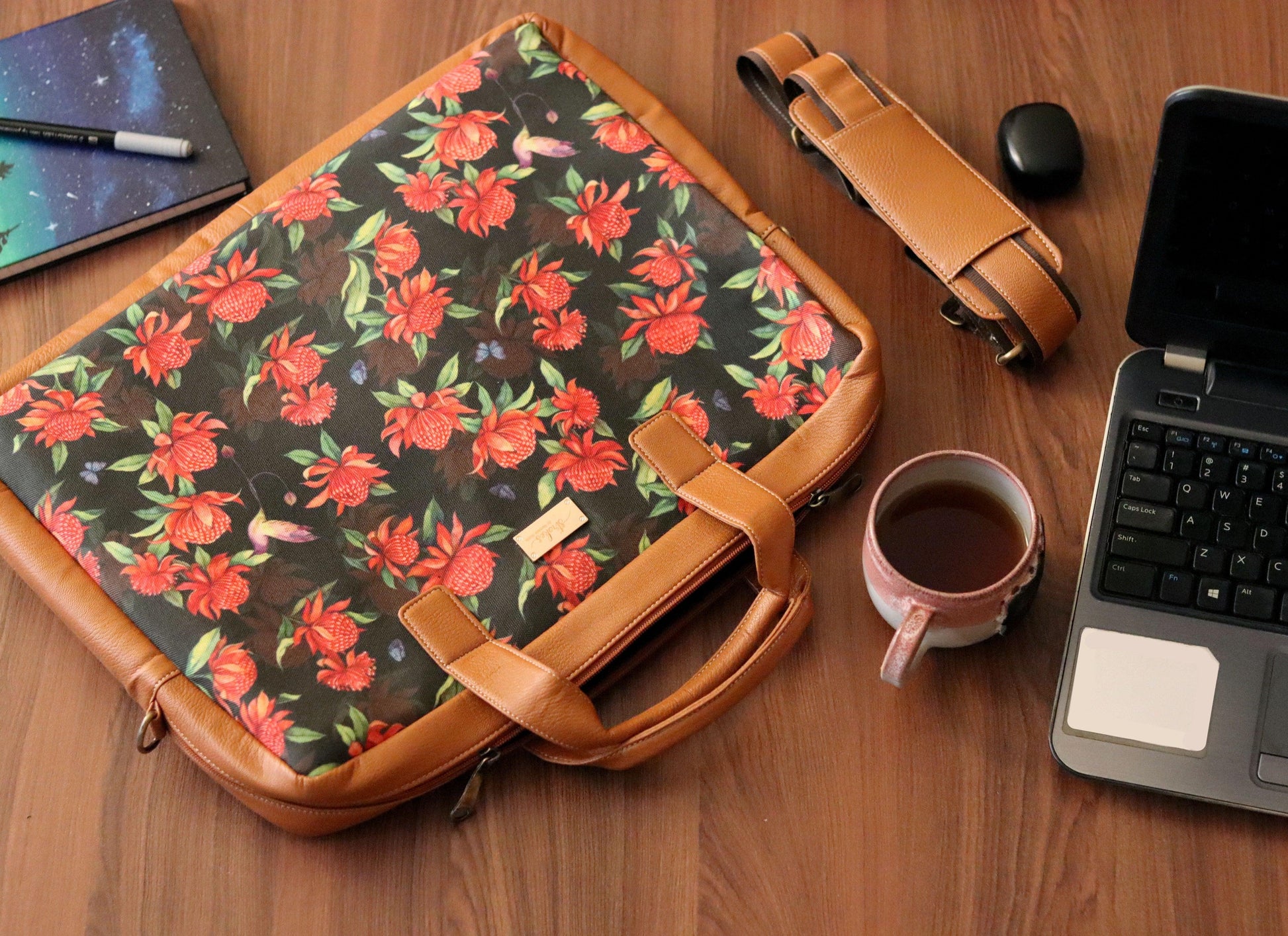 Charcoal Black Waratahs Women's Laptop Bag - Strokes by Namrata Mehta