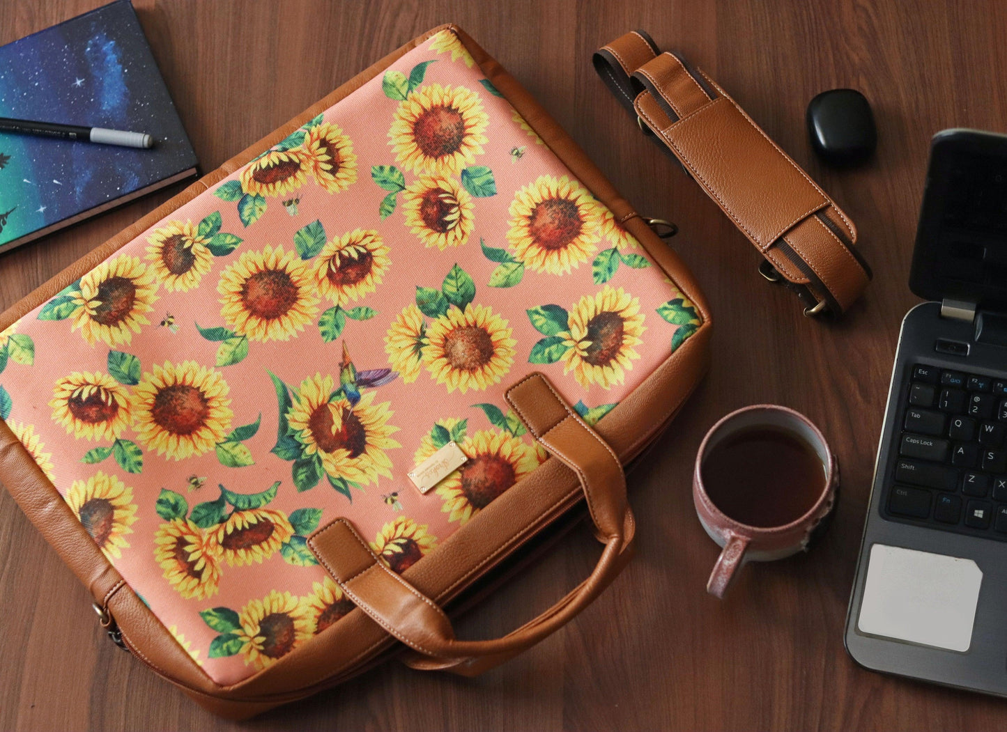 Sunflower Field Peach Women's Laptop Bag - Strokes by Namrata Mehta