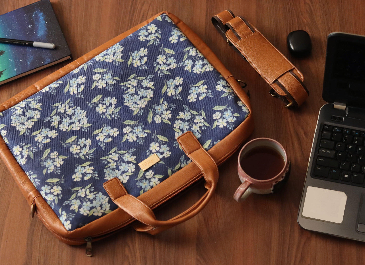 Blue Floral Women's Laptop Bag - Strokes by Namrata Mehta