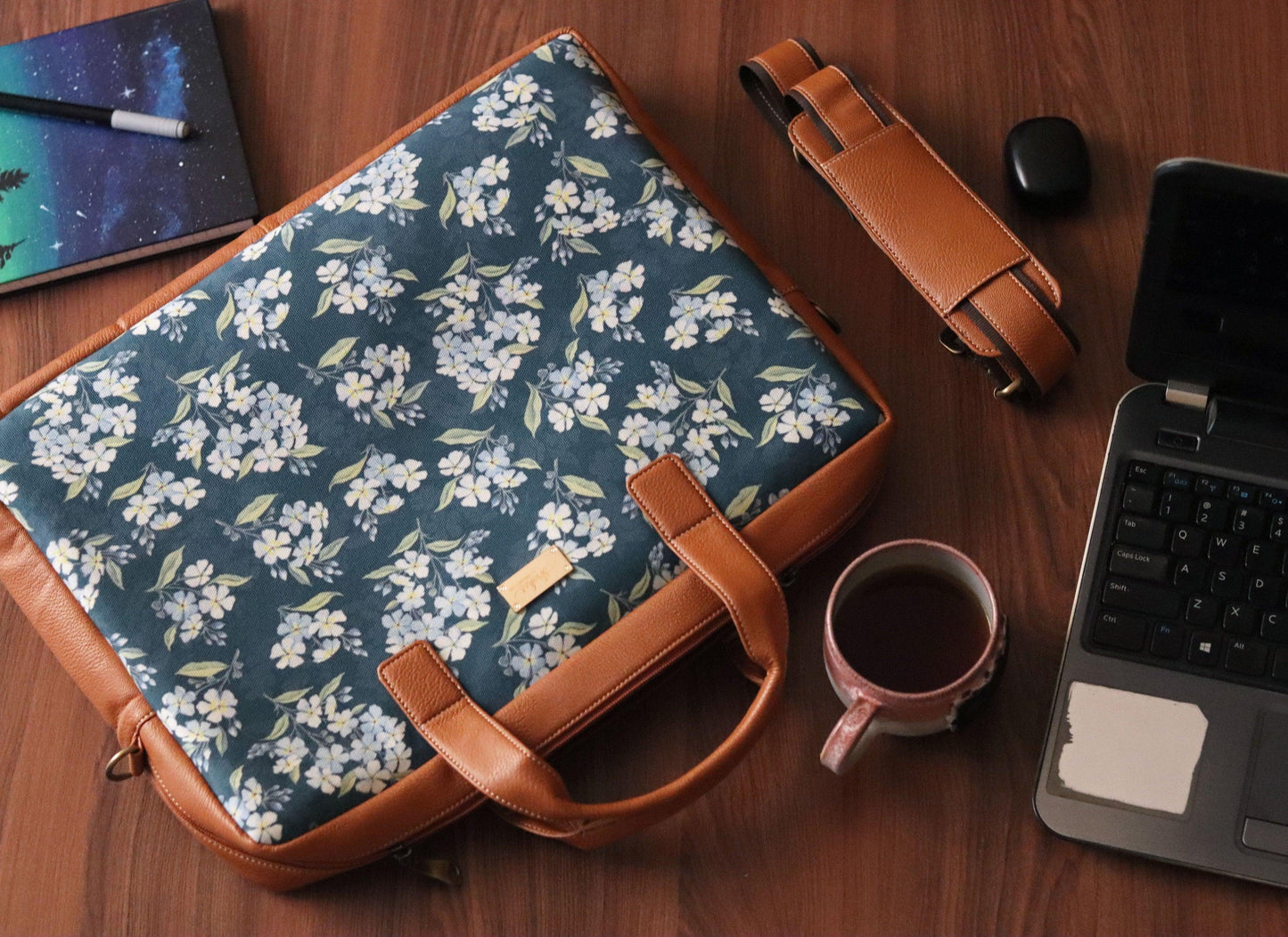 Green Floral Women's Laptop Bag - Strokes by Namrata Mehta