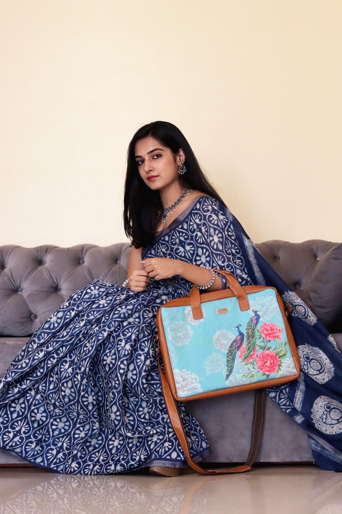 Peacocks and Peonies Women's Laptop Bag - Strokes by Namrata Mehta