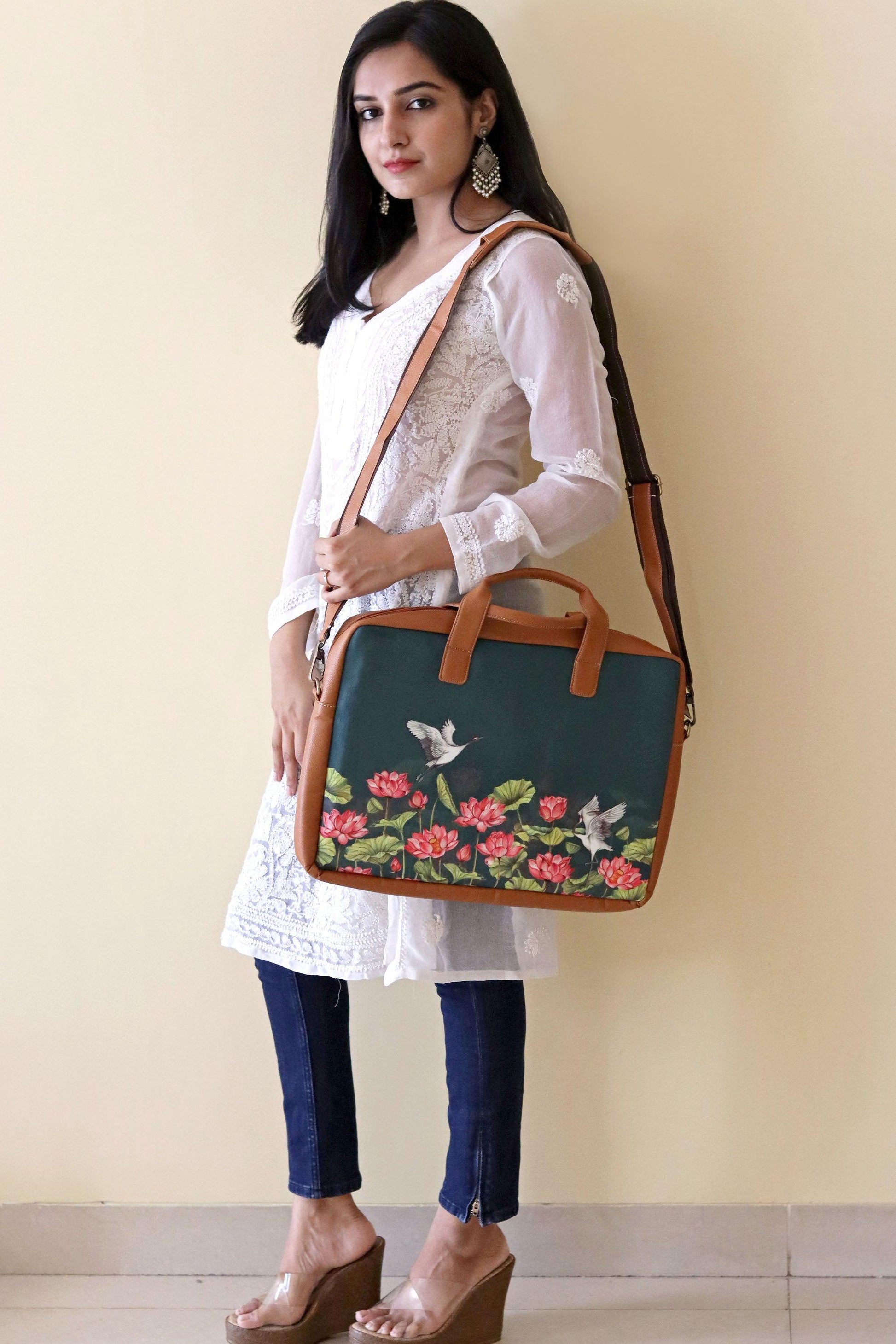 Lotus Field Women's Laptop Bag - Strokes by Namrata Mehta