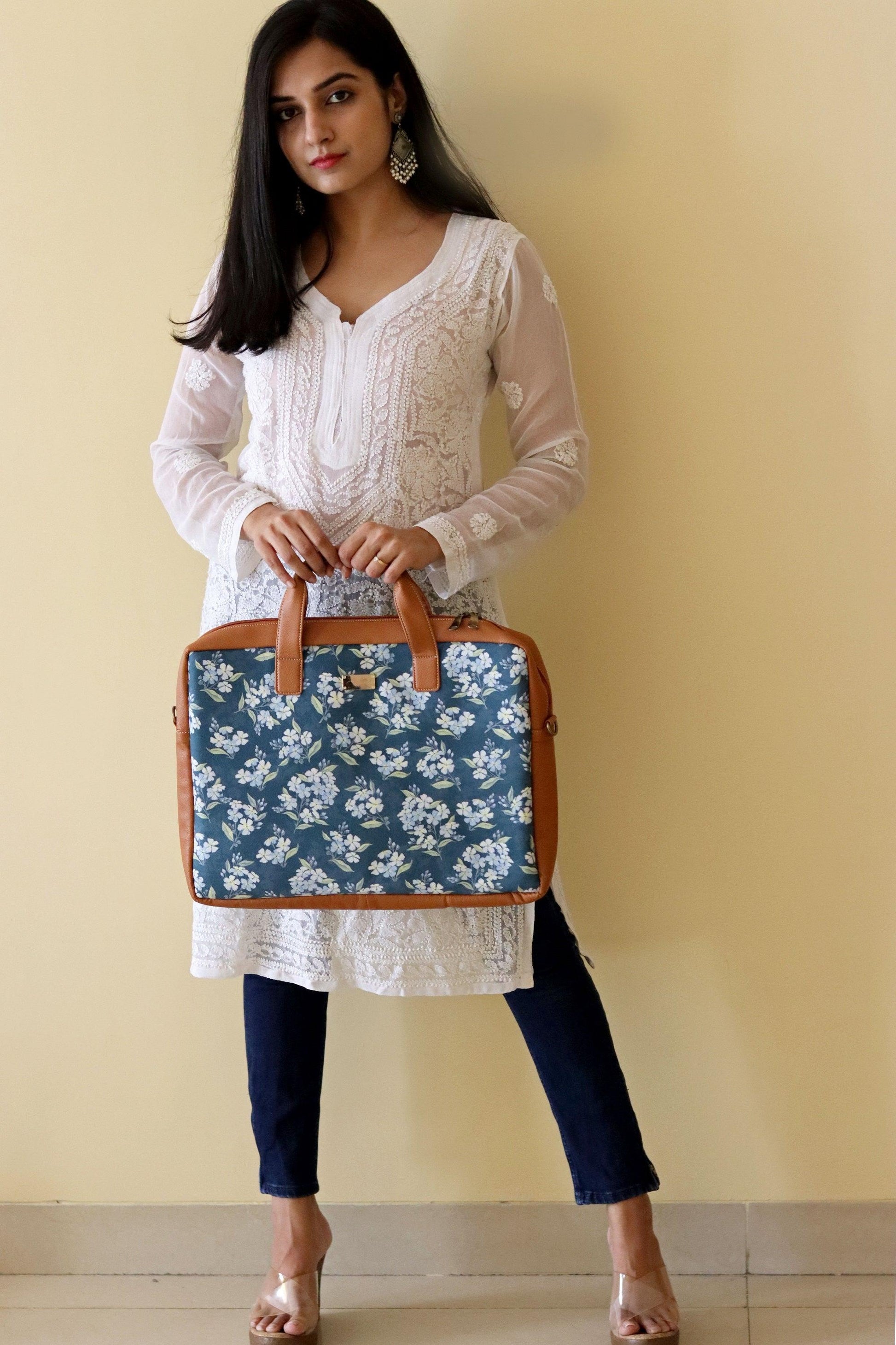 Green Floral Women's Laptop Bag - Strokes by Namrata Mehta