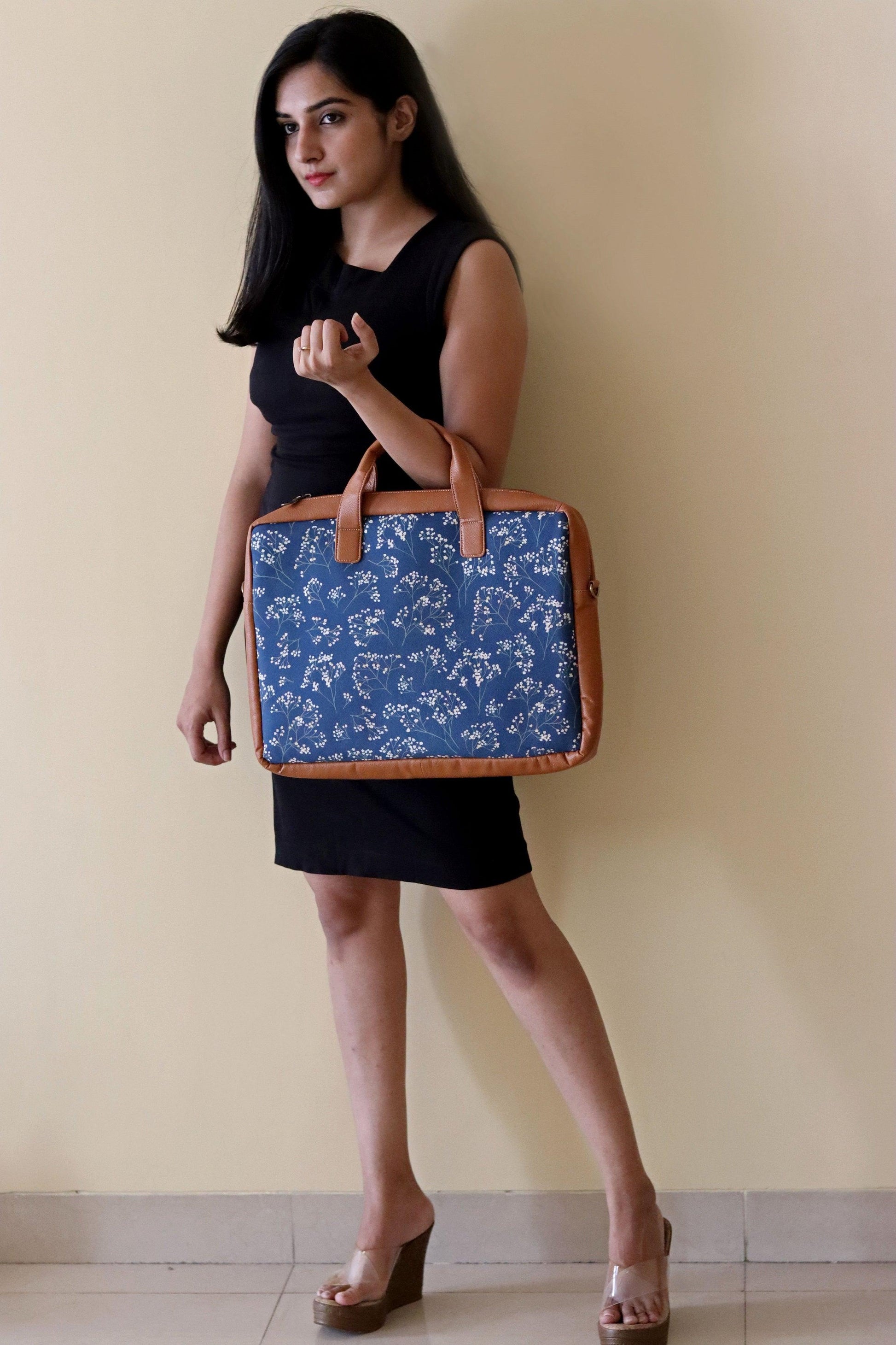 Blue Baby Breaths Women's Laptop Bag - Strokes by Namrata Mehta