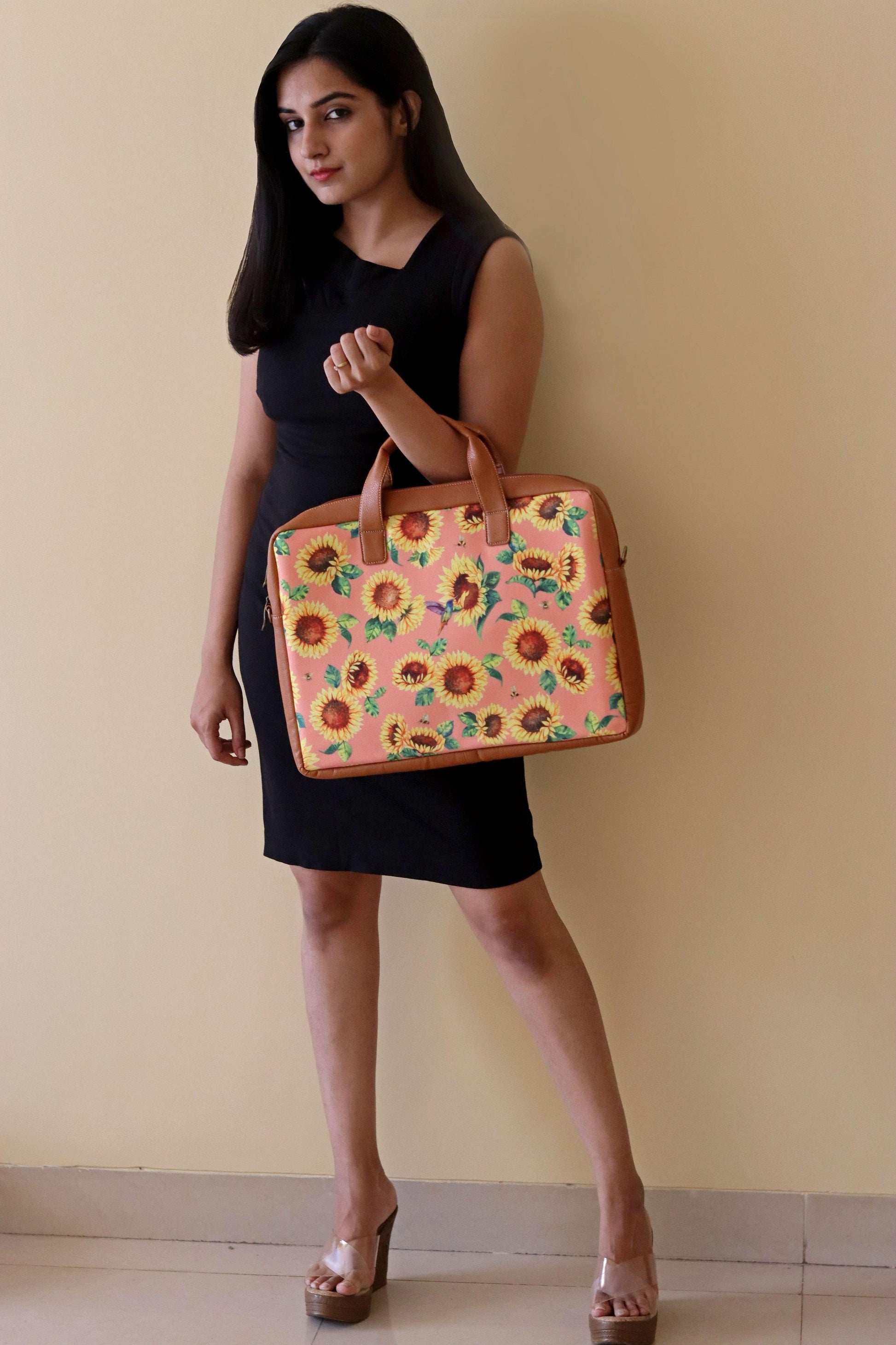 Sunflower Field Peach Women's Laptop Bag - Strokes by Namrata Mehta