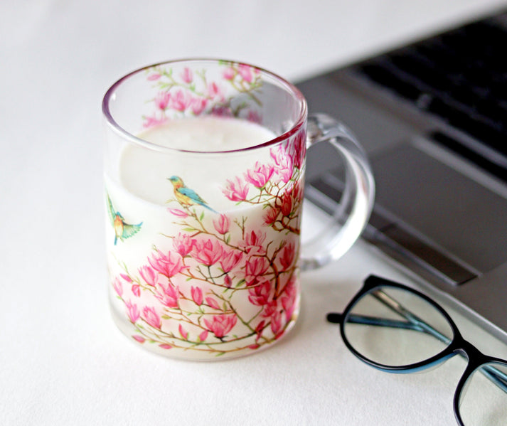 Pink Magnolias Glass Mug - Gift Set