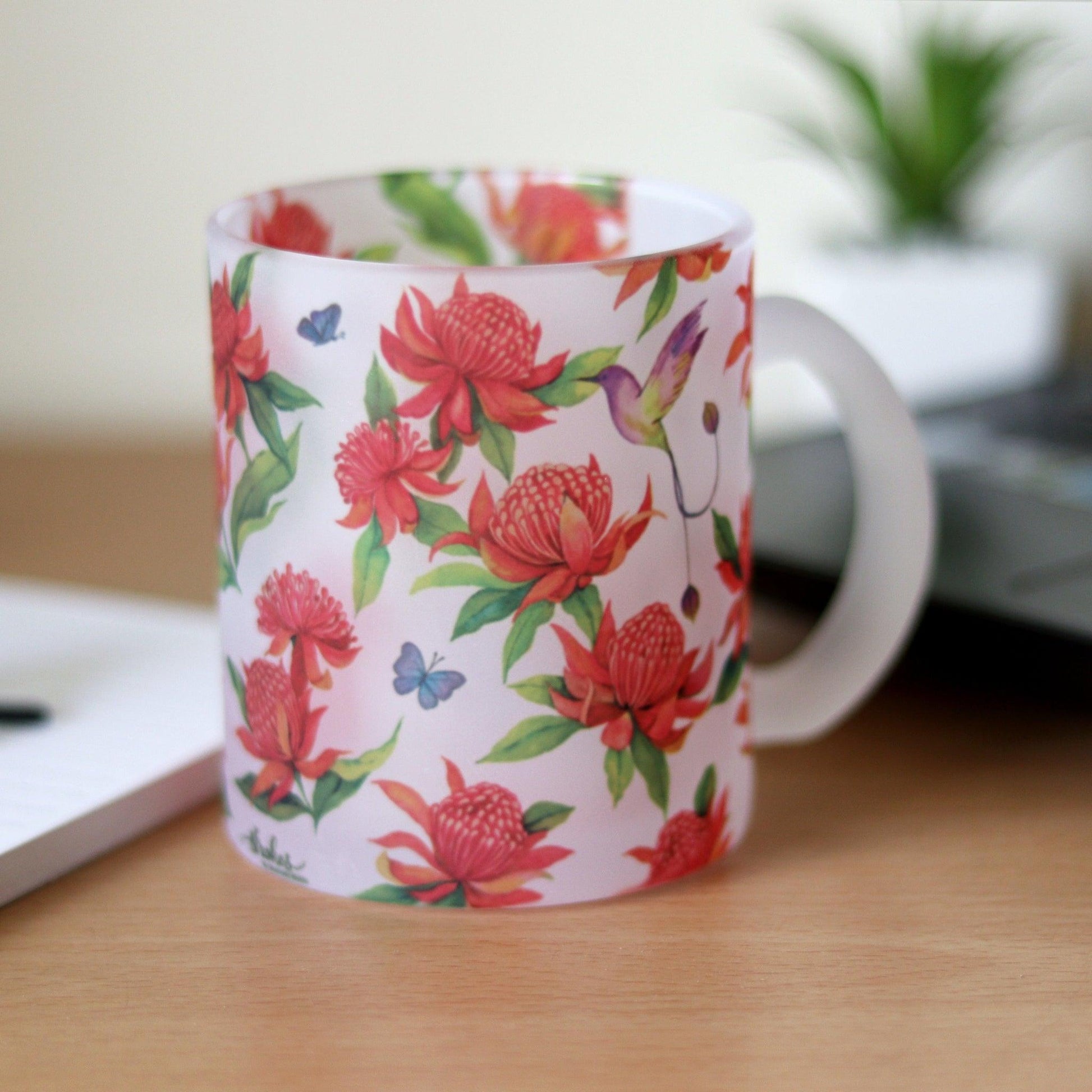 Waratahs Frosted Glass Mug - Strokes by Namrata Mehta