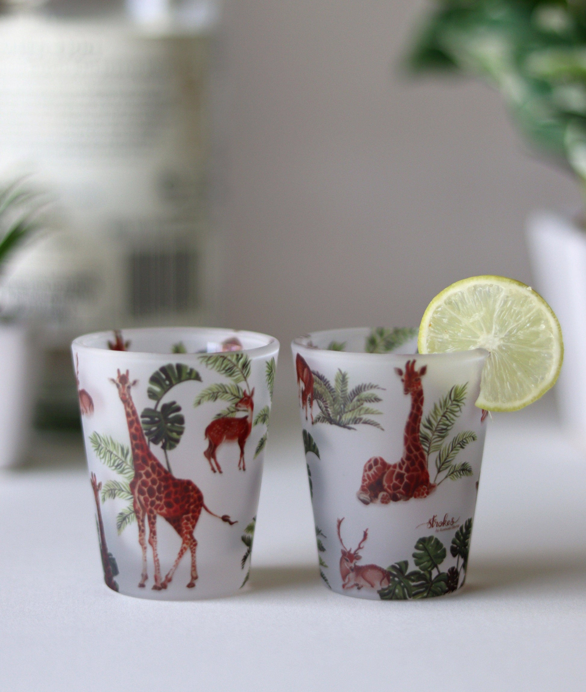 Giraffe Print Frosted Shot Glasses - Strokes by Namrata Mehta