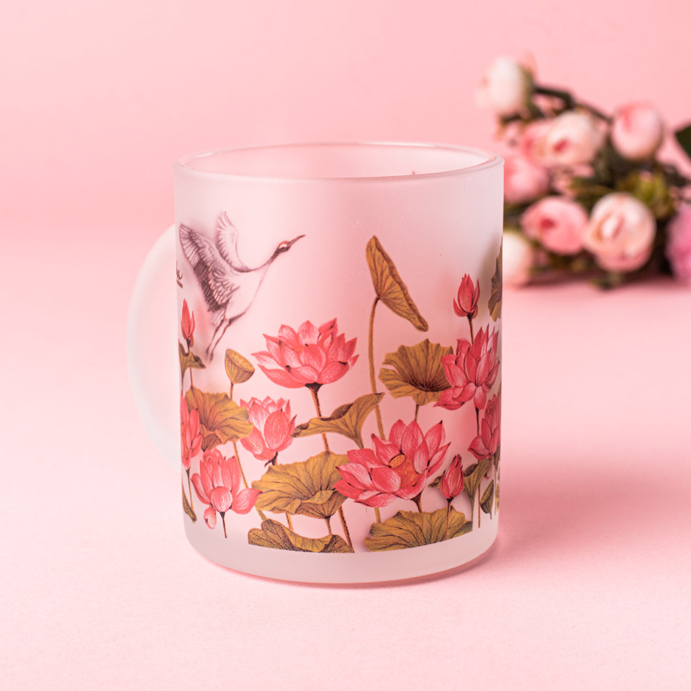 Lotus Field Frosted Glass Mug - Gift Set